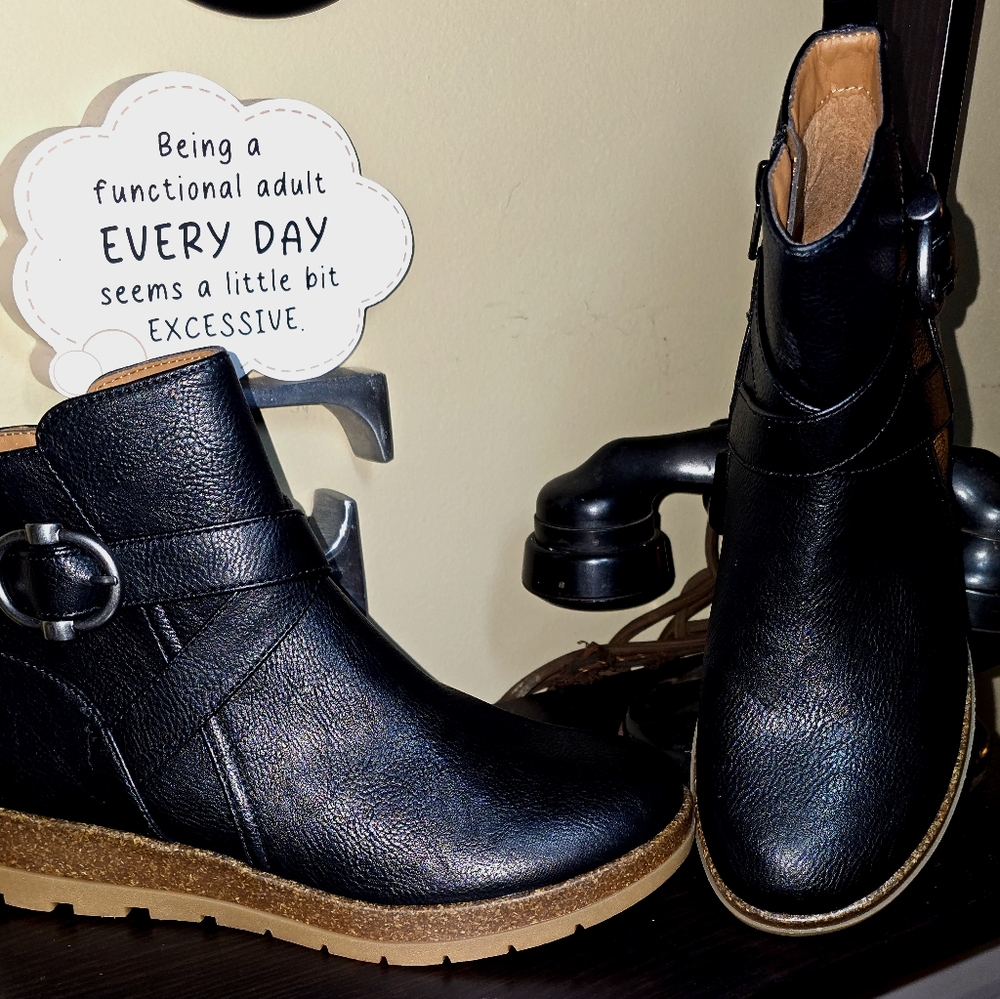 Women's Black Leather Ankle Boots with Buckle (New Never Worn)